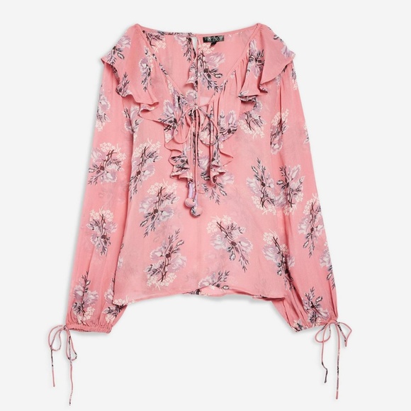 ⚡️[TOPSHOP] Pink Floral Ruffle Blouse | Size 2 - Picture 3 of 9